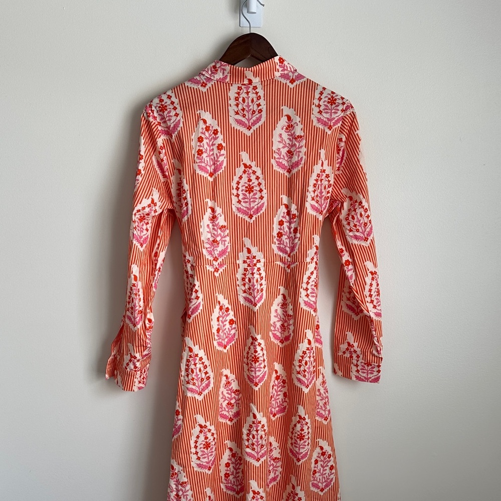 Spartina 449 Orange/Coral and Pink Floral Long Marianne Shirt Dress - Picture 10 of 12